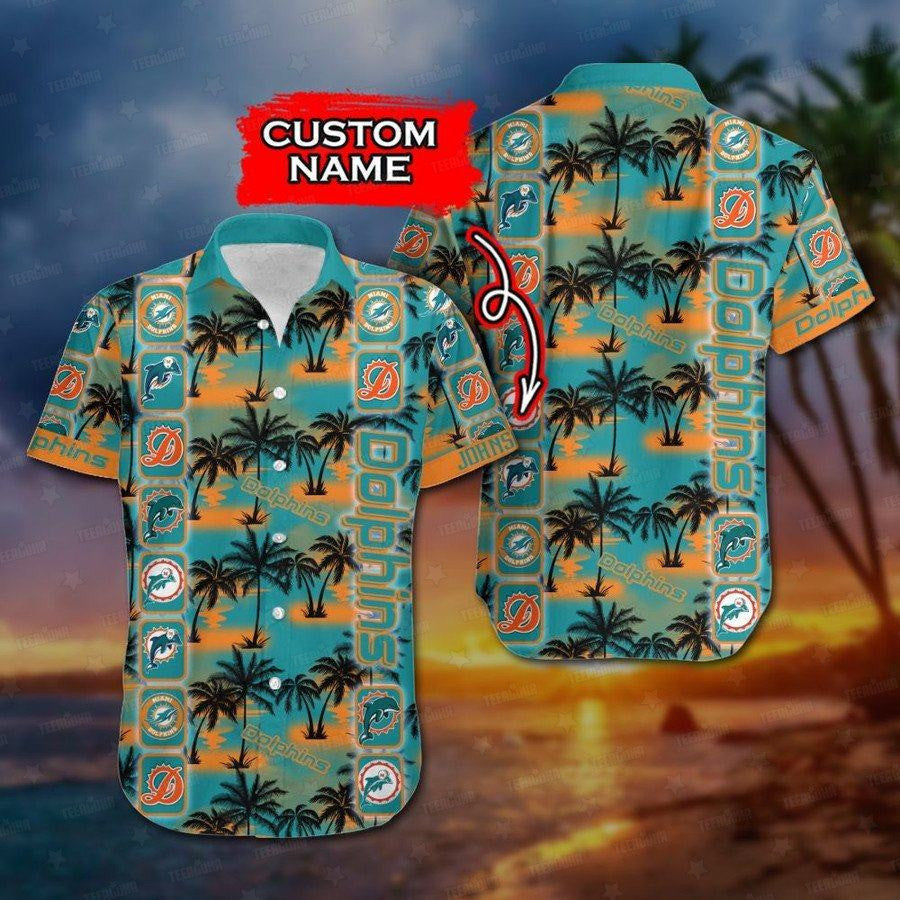 Miami Dolphins Hawaiian Sunset Palms Design 328620 - Adult & Kids T-Shirts, Sweatshirts & Hoodies apparel design preview 1