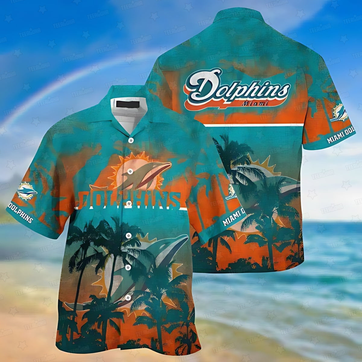 Miami Dolphins Hawaiian Sunset Palms Design 843202 - Adult & Kids T-Shirts, Sweatshirts & Hoodies apparel design preview 1
