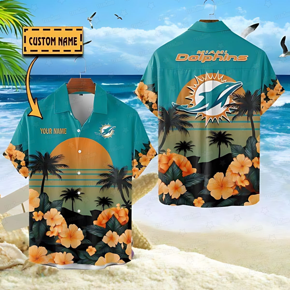 Miami Dolphins Hawaiian Sunset Paradise Design 227645 - Adult & Kids T-Shirts, Sweatshirts & Hoodies apparel design preview 1