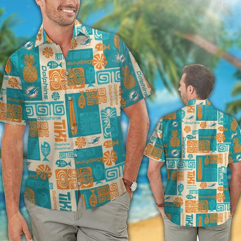 Miami Dolphins Hawaiian Tiki Vibes Design 468503 - Adult & Kids T-Shirts, Sweatshirts & Hoodies apparel design preview 1