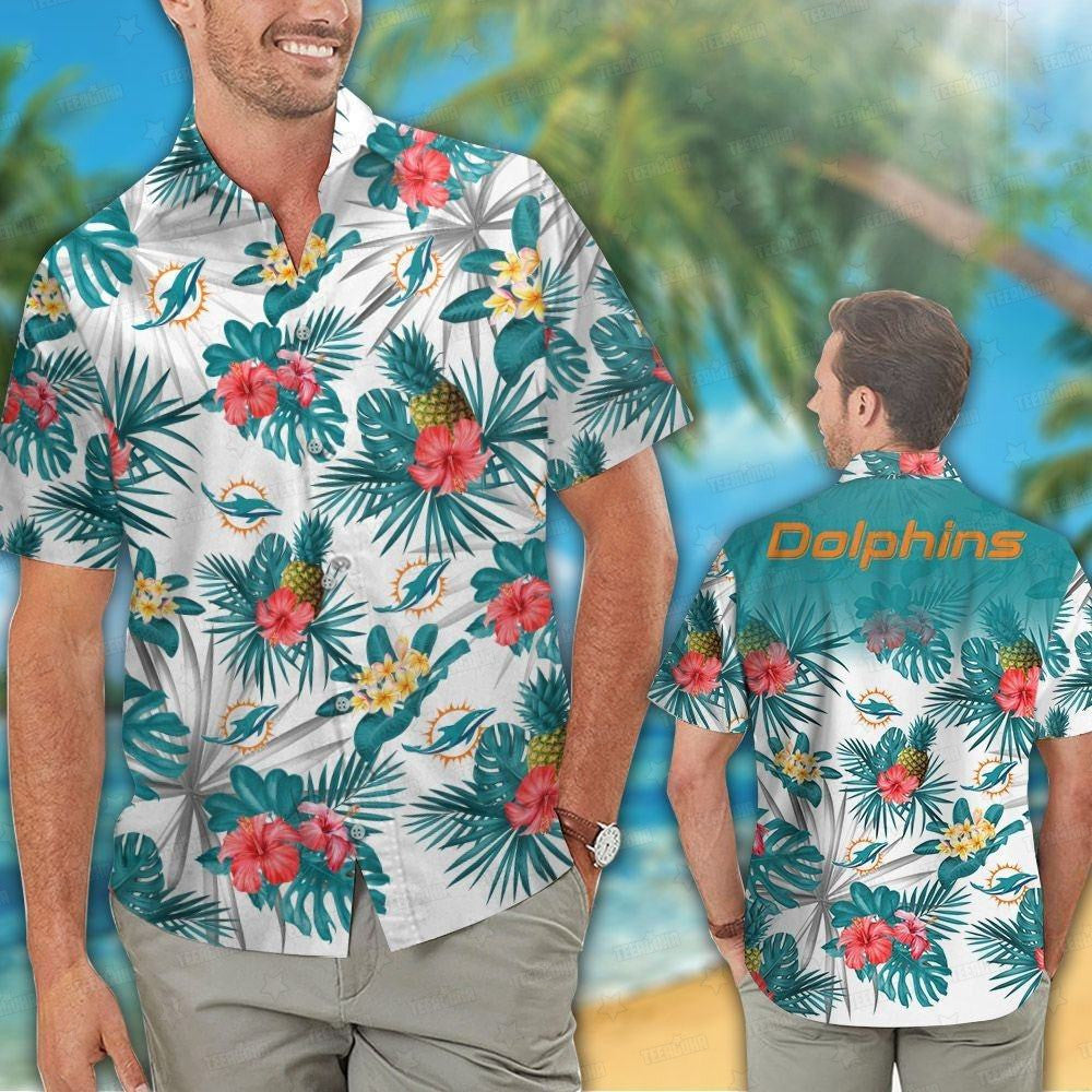 Miami Dolphins Hawaiian Tropical Blossom Design - Adult & Kids T-Shirts, Sweatshirts & Hoodies apparel design preview 1