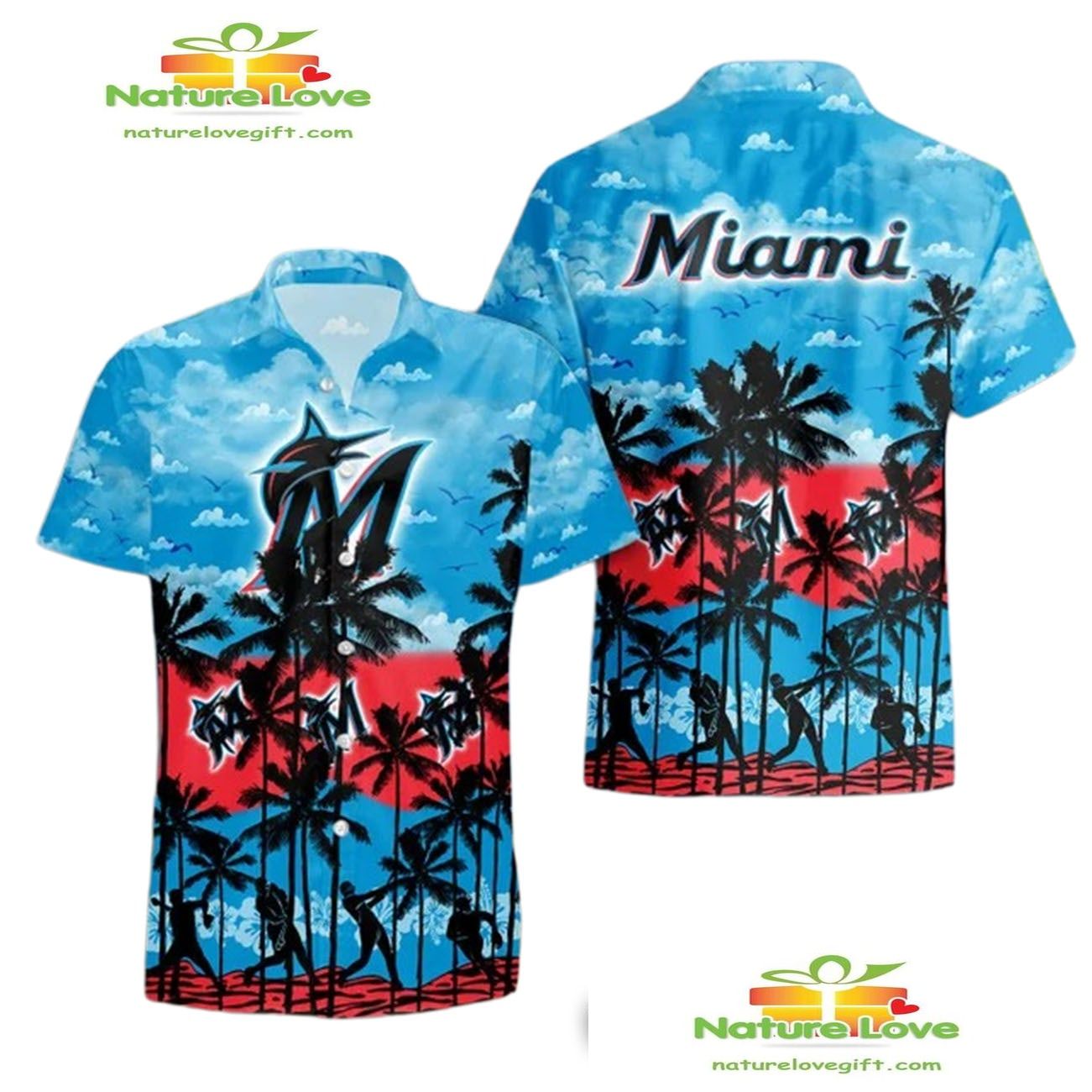 Miami Marlins Hawaiian Summer Fan Gift Aloha - Adult & Kids T-Shirts, Sweatshirts & Hoodies apparel design preview 1