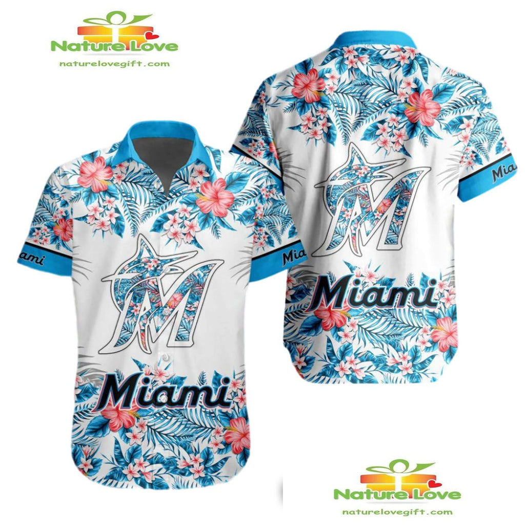 Miami Marlins Tropical Flower Hawaiian for Men and - Adult & Kids T-Shirts, Sweatshirts & Hoodies apparel design preview 1