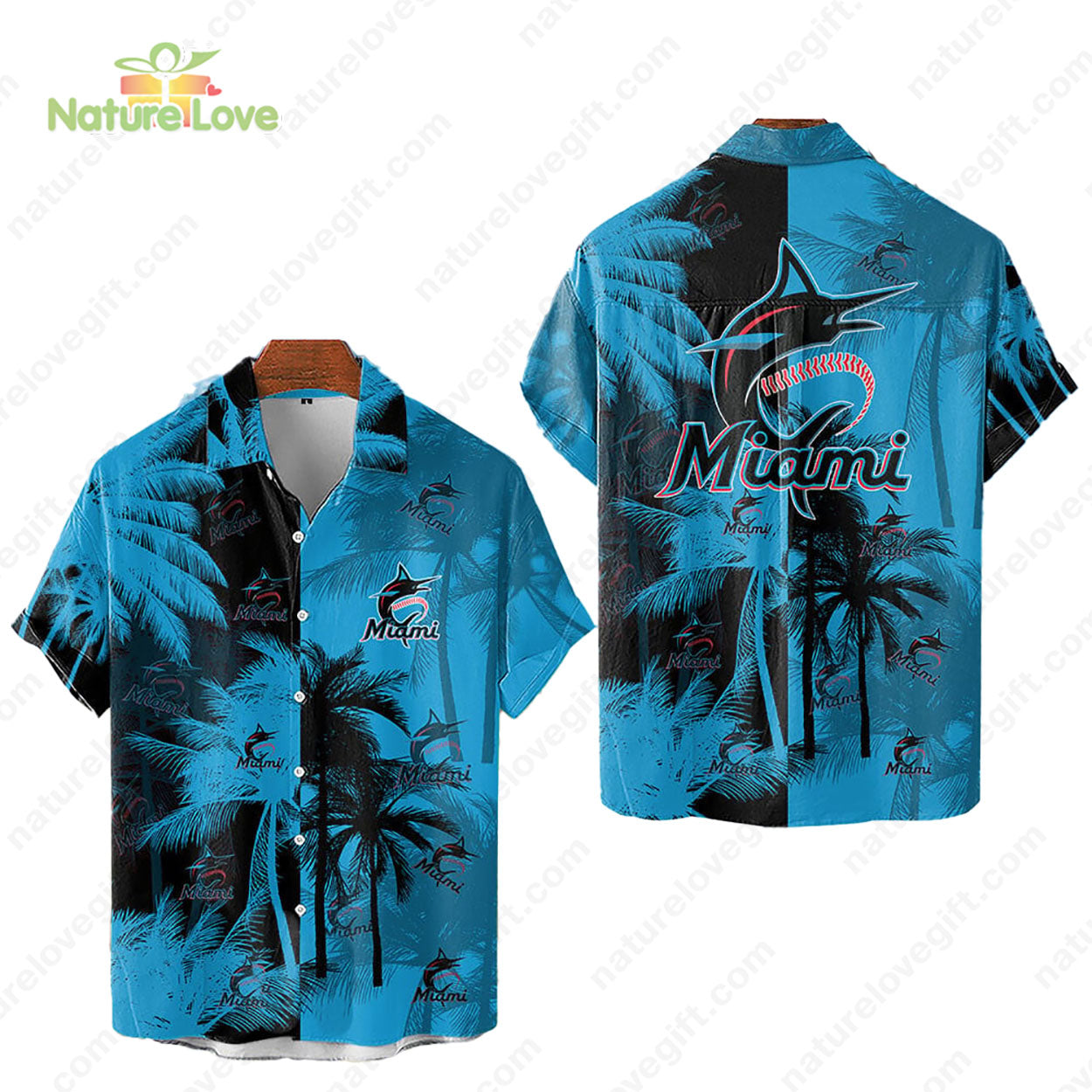 Miami Marlins Tropical Palm Trees MLB Hawaiian - Adult & Kids T-Shirts, Sweatshirts & Hoodies apparel design preview 1