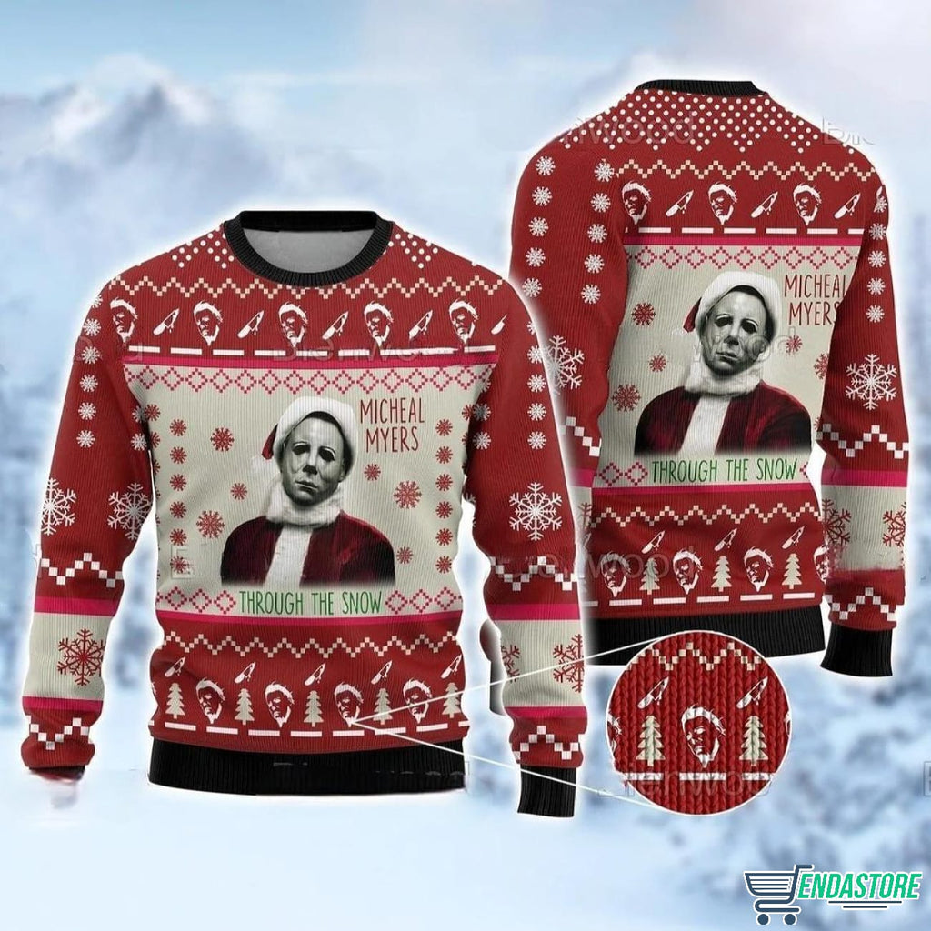 Michael Myers Through The Snow 3D Ugly Christmas Sweater - Holiday Gift product image
