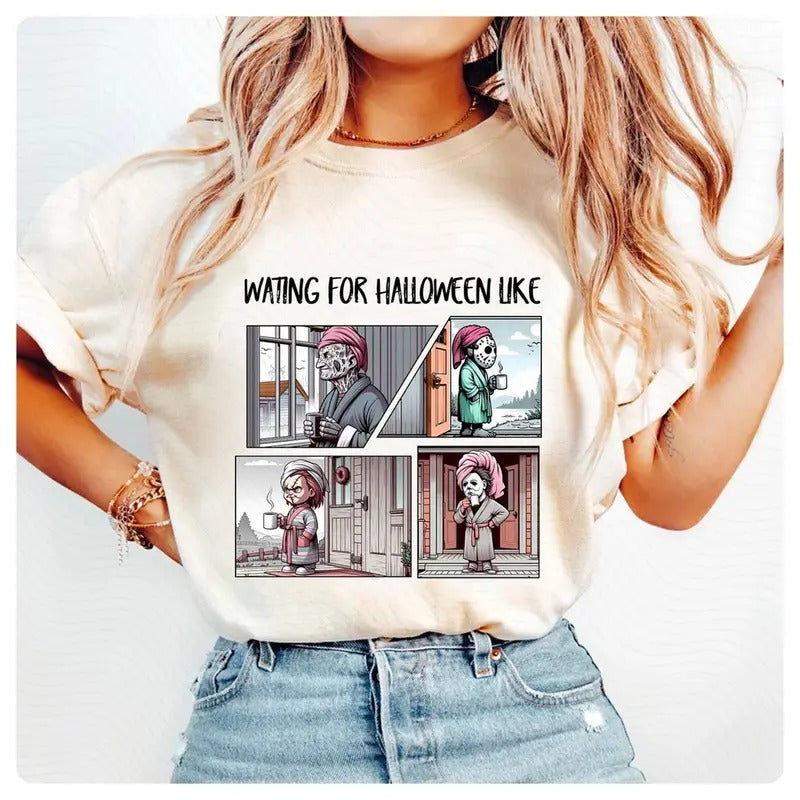 Michael Myers Waiting Halloween Like Movie Characters - Adult & Kids T-Shirts, Sweatshirts & Hoodies apparel design preview 1