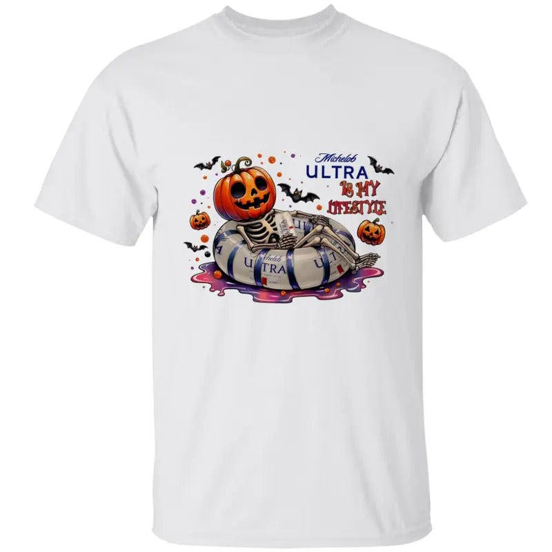 Michellob Ulltra Beer Skeleton Pumpkin Pumkin - Adult & Kids T-Shirts, Sweatshirts & Hoodies apparel design preview 1