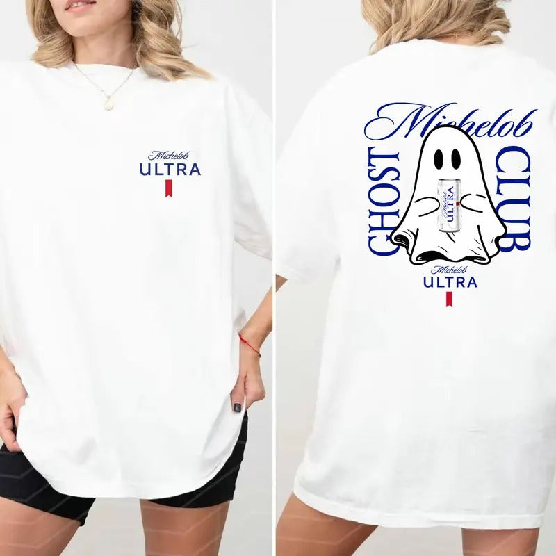 Michelob Ultra Cute Boo Ghost Halloween 2 Sided - Adult & Kids T-Shirts, Sweatshirts & Hoodies apparel design preview 1