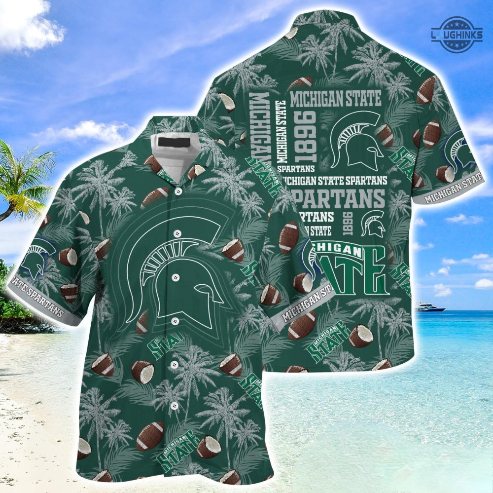 Michigan State Hawaiian And Shorts Spartans Football - Adult & Kids T-Shirts, Sweatshirts & Hoodies apparel design preview 1