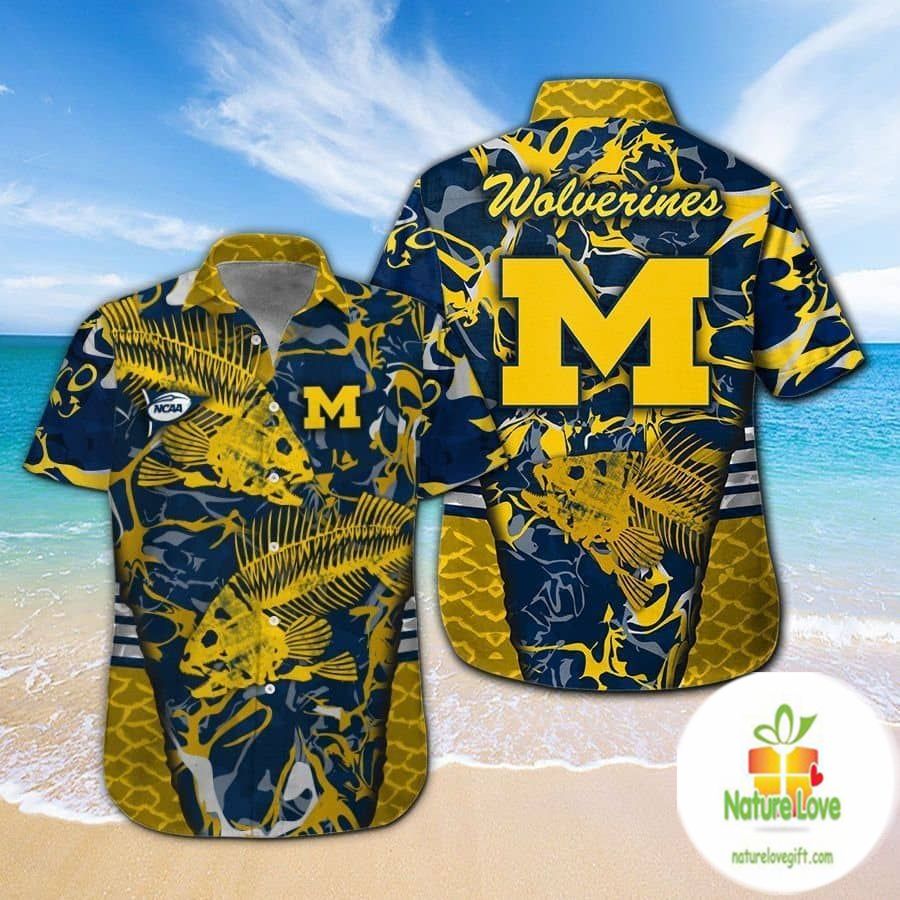 Michigan Wolverines Hawaiian Fishing Short Sleeve - Adult & Kids T-Shirts, Sweatshirts & Hoodies apparel design preview 1