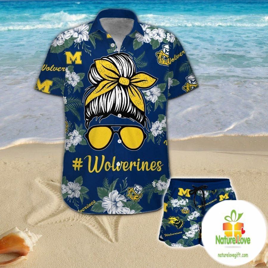 Michigan Wolverines Hawaiian for Women Aloha Button - Adult & Kids T-Shirts, Sweatshirts & Hoodies apparel design preview 1