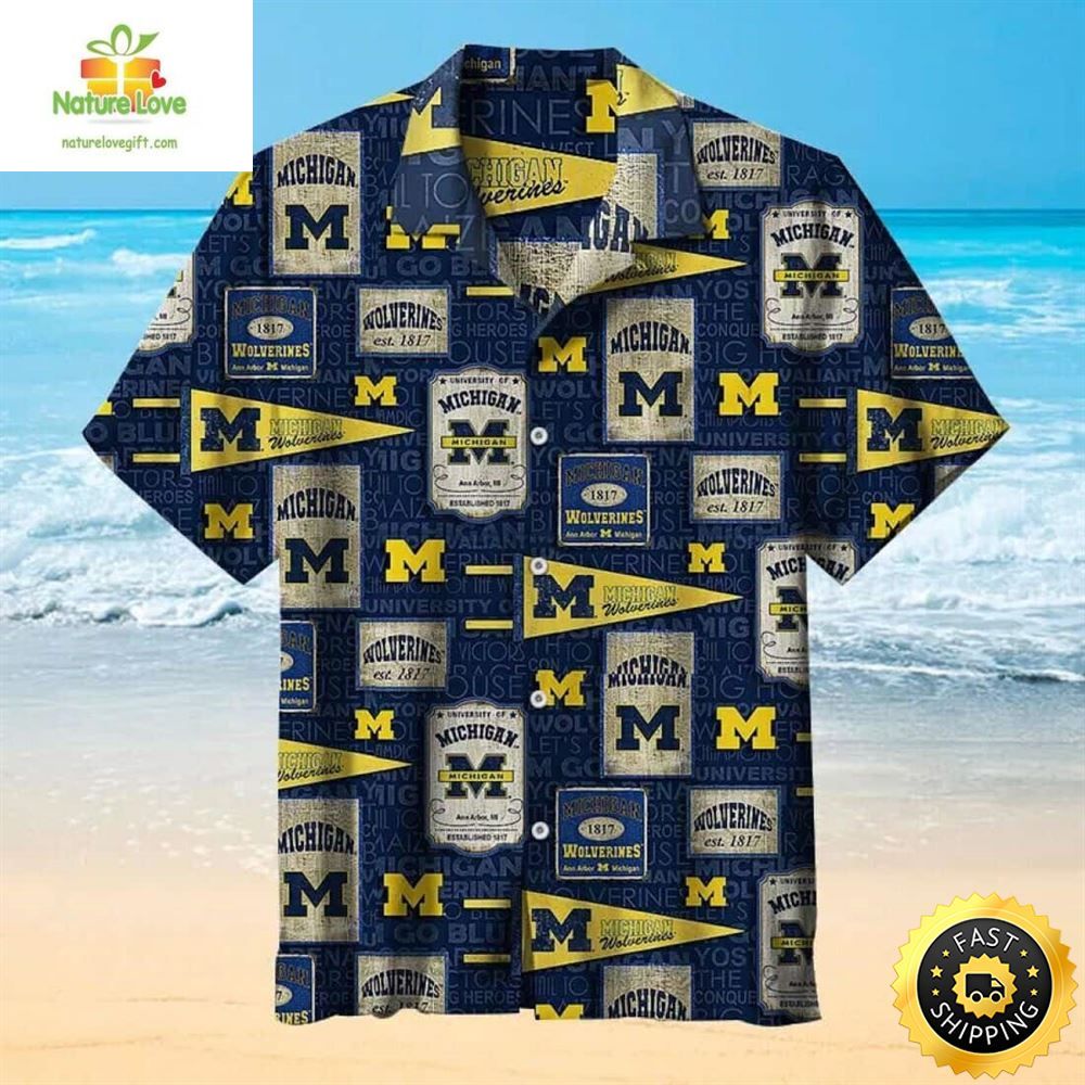 Michigan Wolverines Hawaiian Beach Gift For College - Adult & Kids T-Shirts, Sweatshirts & Hoodies apparel design preview 1