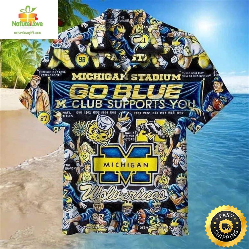 Michigan Wolverines Hawaiian Stadium Go Blue Club - Adult & Kids T-Shirts, Sweatshirts & Hoodies apparel design preview 1