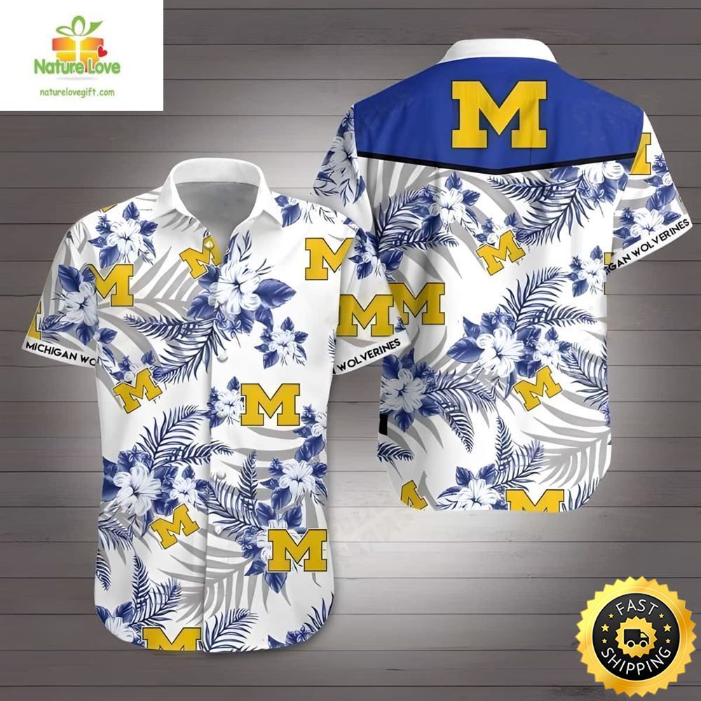 Michigan Wolverines Hawaiian Tropical Flower Pattern - Adult & Kids T-Shirts, Sweatshirts & Hoodies apparel design preview 1