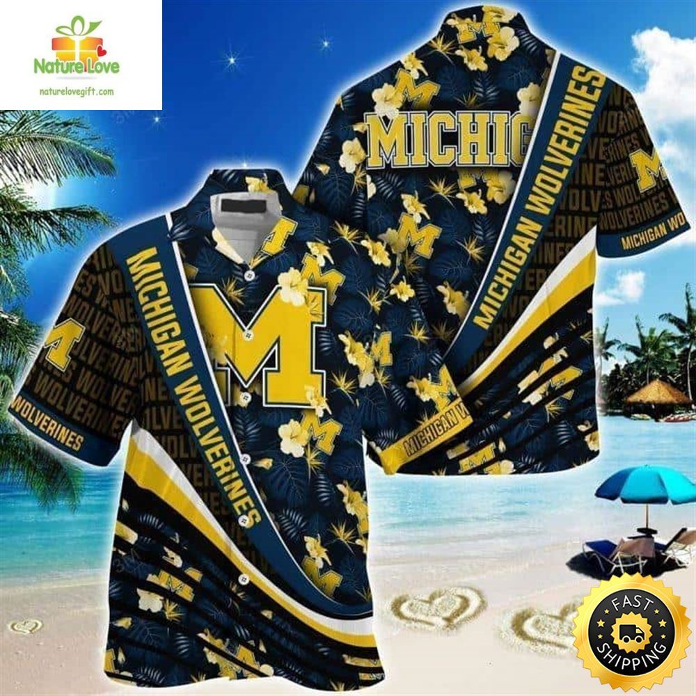 Michigan Wolverines Hawaiian Tropical Flower Pattern - Adult & Kids T-Shirts, Sweatshirts & Hoodies apparel design preview 1