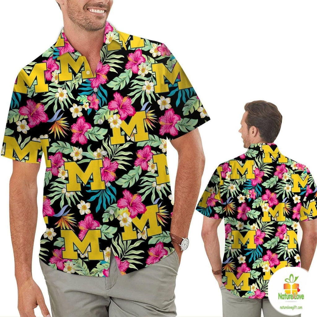 Michigan Wolverines Hawaiian Aloha Hibiscus - Adult & Kids T-Shirts, Sweatshirts & Hoodies apparel design preview 1