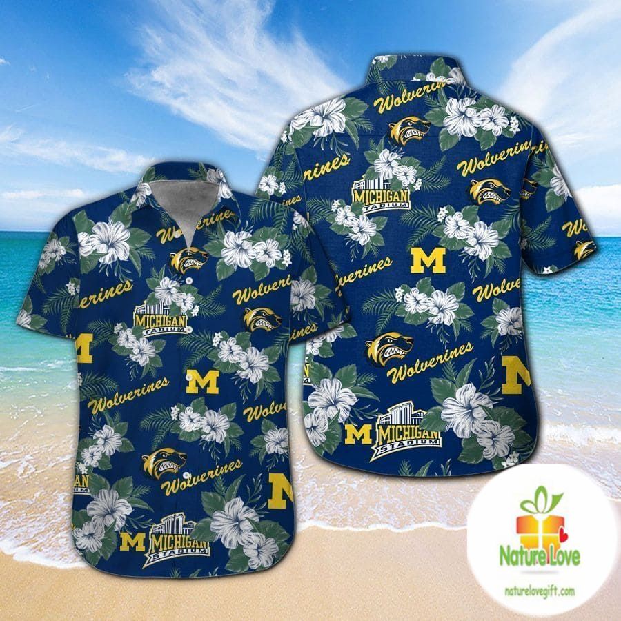 Michigan Wolverines Hawaiian Short Sleeve Button Up - Adult & Kids T-Shirts, Sweatshirts & Hoodies apparel design preview 1