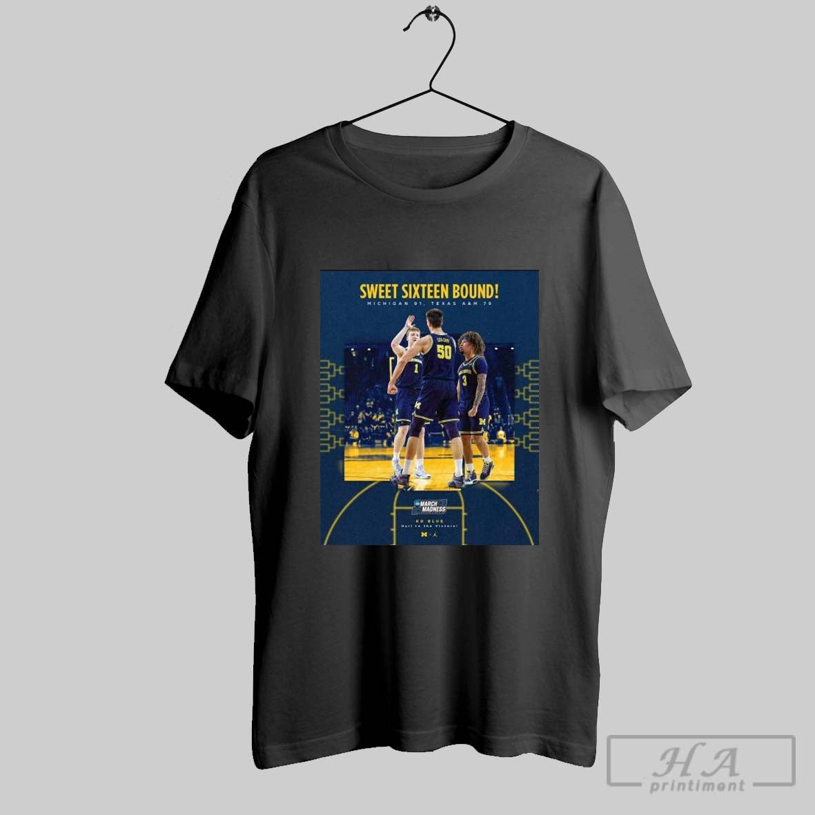 Michigan Wolverines Mens Basketball Win 97 79 Texas - Adult & Kids T-Shirts, Sweatshirts & Hoodies apparel design preview 1