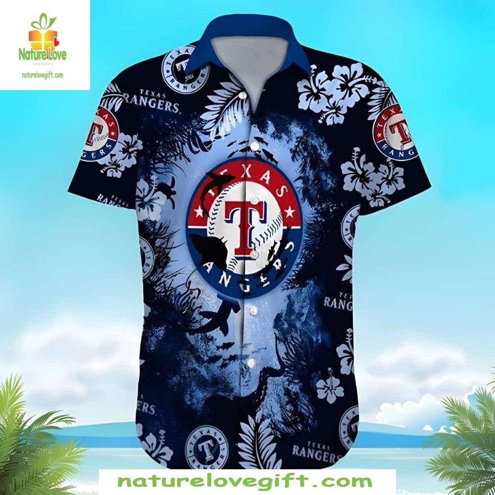 Texas Rangers Hawaiian Midnight Floral Emblem Stylish - Adult & Kids T-Shirts, Sweatshirts & Hoodies apparel design preview 1
