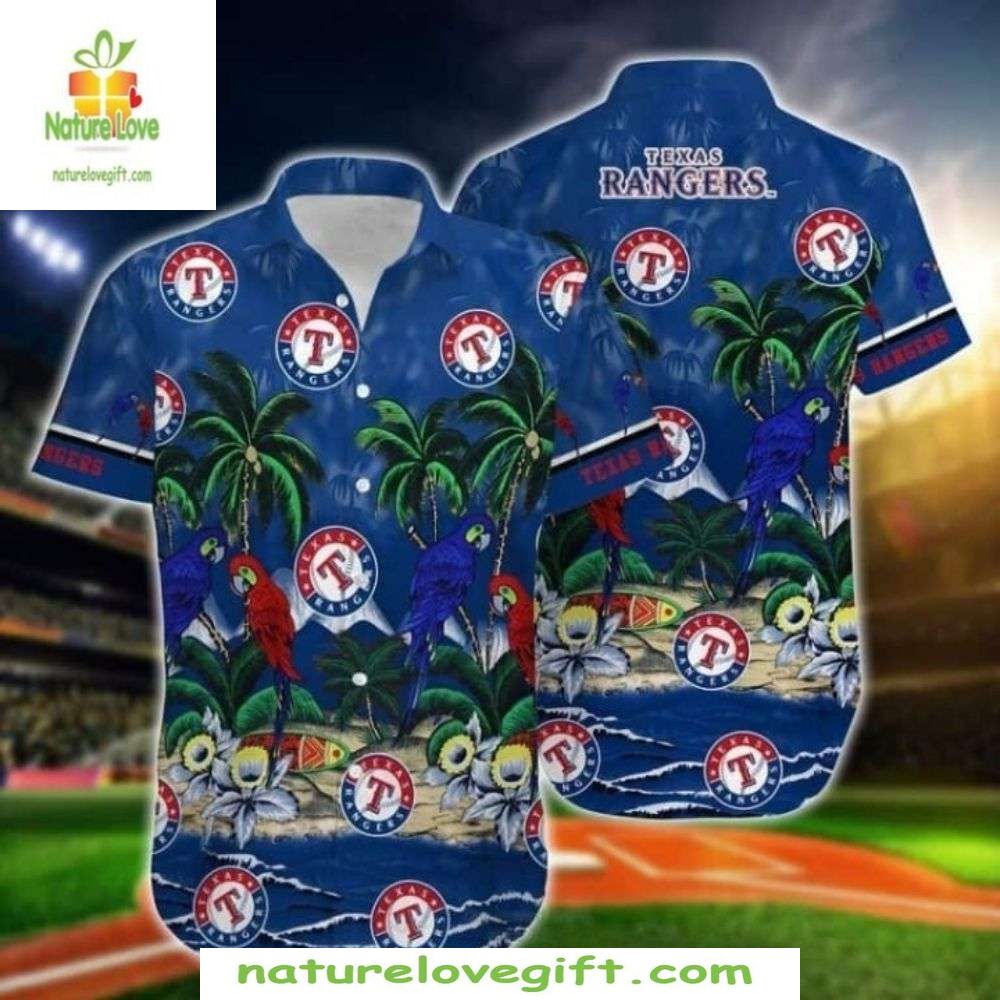 Texas Rangers Hawaiian Midnight Parrot Tropicana MLB - Adult & Kids T-Shirts, Sweatshirts & Hoodies apparel design preview 1