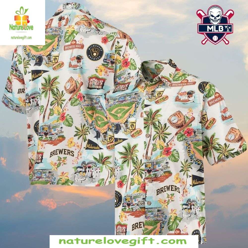 Milwaukee Brewers Hawaiian MLB Aloha Stadium Print - Adult & Kids T-Shirts, Sweatshirts & Hoodies apparel design preview 1