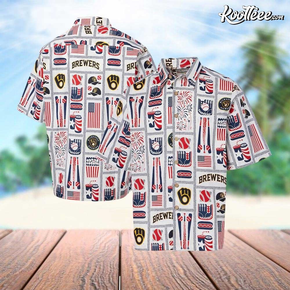 Milwaukee Brewers Americana Hawaiian - Adult & Kids T-Shirts, Sweatshirts & Hoodies apparel design preview 1