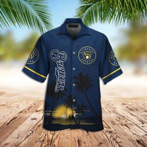 Milwaukee Brewers Blue Tropical Island Sunset - Adult & Kids T-Shirts, Sweatshirts & Hoodies apparel design preview 1