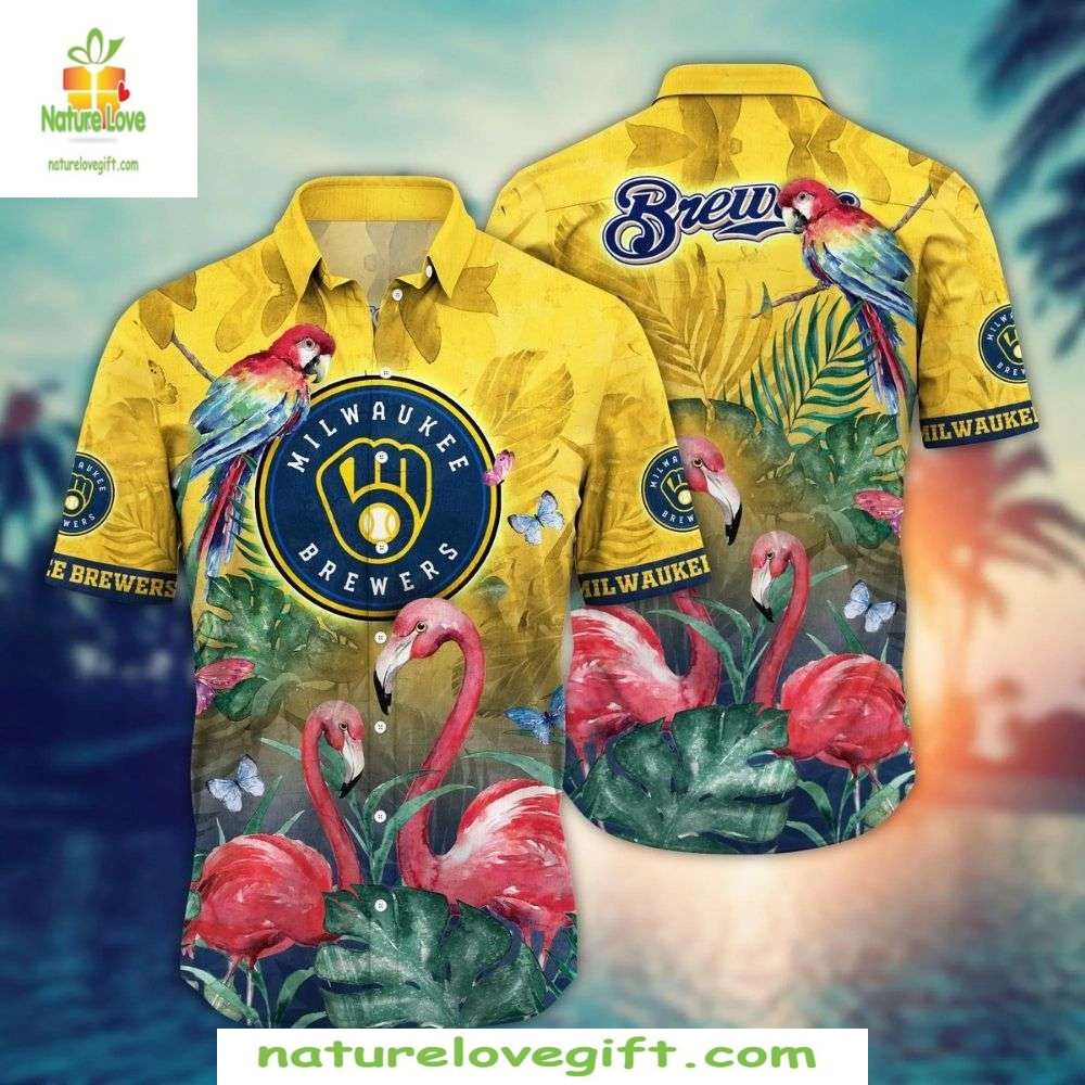 Milwaukee Brewers Hawaiian Tropical Bird Flora - Adult & Kids T-Shirts, Sweatshirts & Hoodies apparel design preview 1