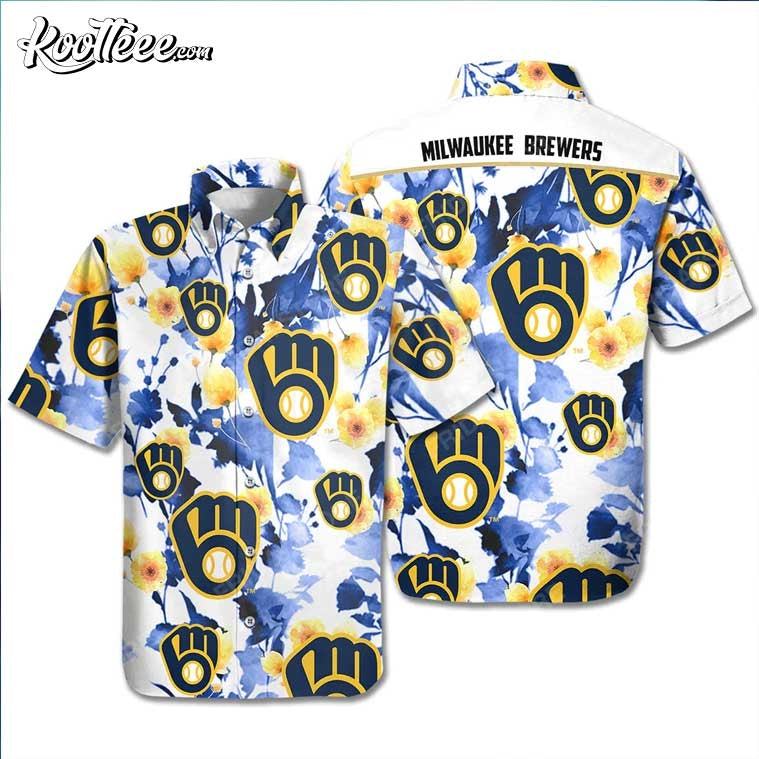 Milwaukee Brewers Flowers Blue White Hawaiian - Adult & Kids T-Shirts, Sweatshirts & Hoodies apparel design preview 1