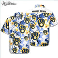 Milwaukee Brewers Flowers Blue White Hawaiian - Adult & Kids T-Shirts, Sweatshirts & Hoodies apparel design preview 1