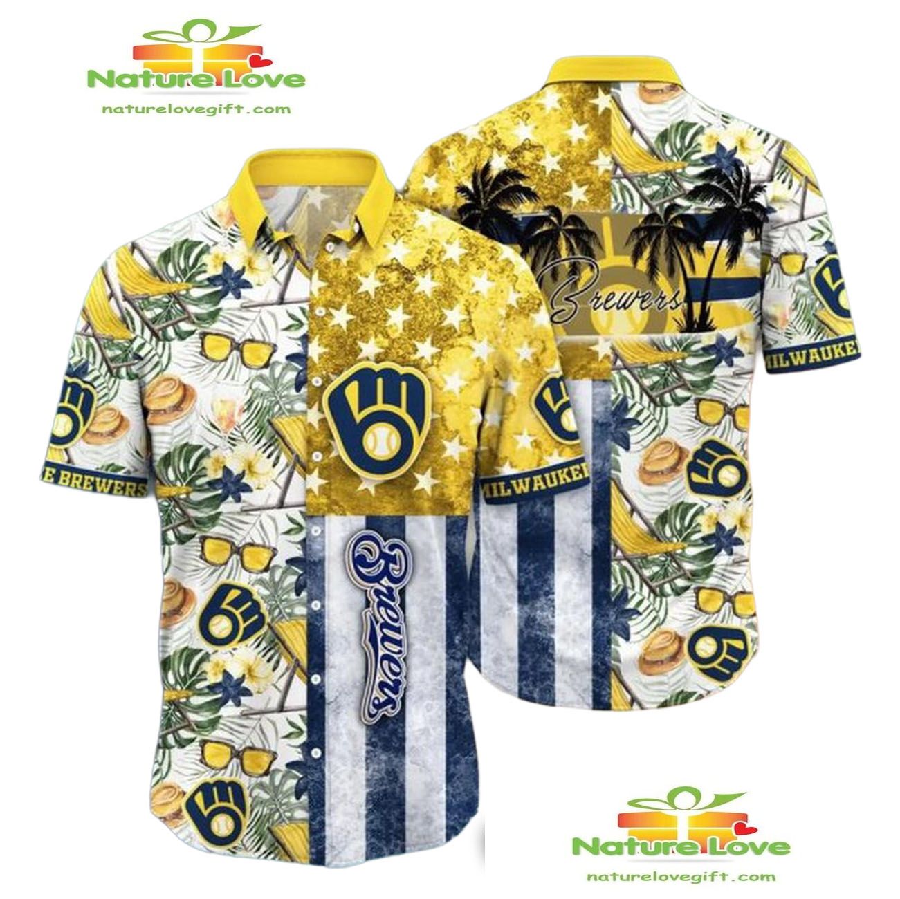 Milwaukee Brewers Hawaiian Tropical Patchwork Aloha - Adult & Kids T-Shirts, Sweatshirts & Hoodies apparel design preview 1
