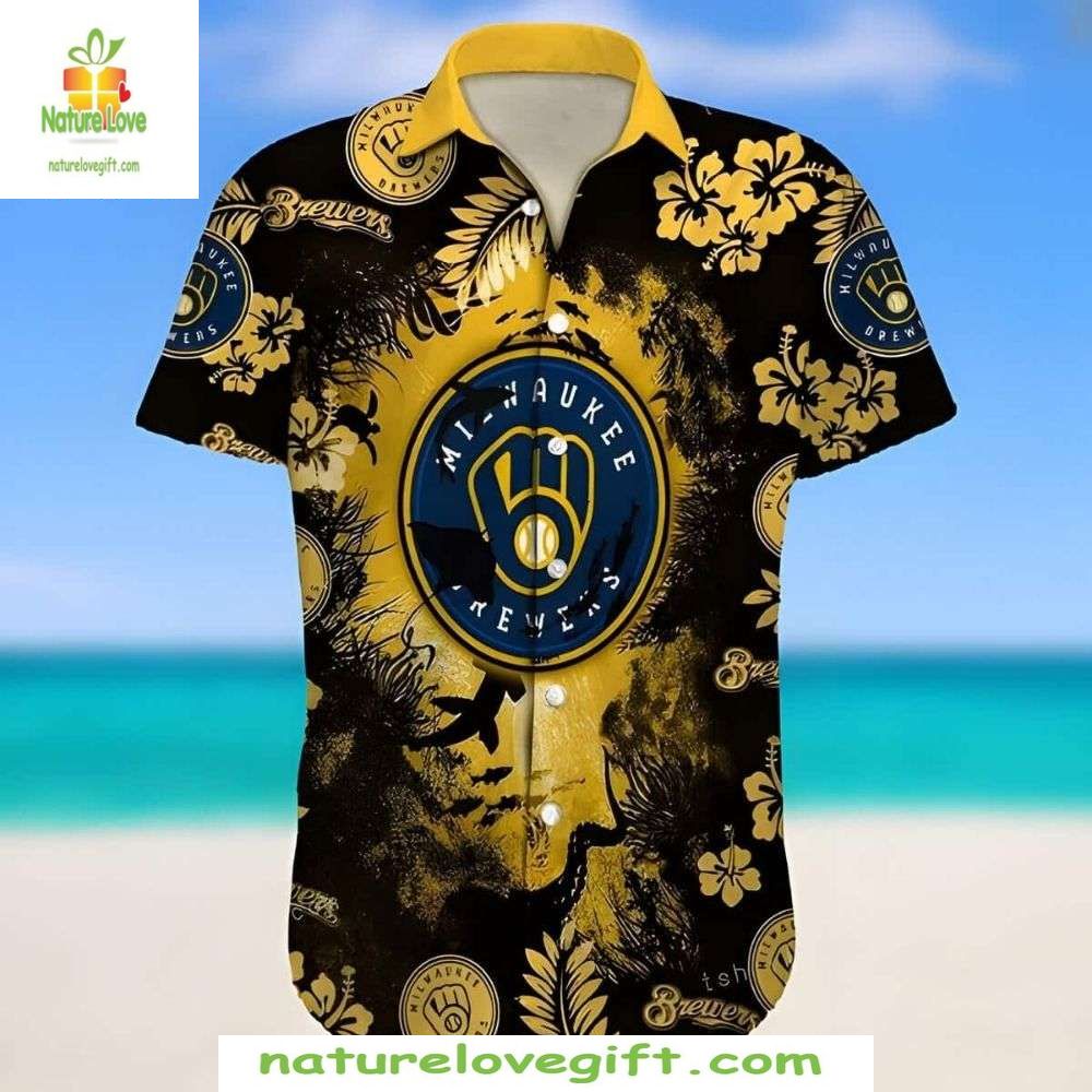 Milwaukee Brewers Hawaiian Ocean Floral MLB Baseball - Adult & Kids T-Shirts, Sweatshirts & Hoodies apparel design preview 1
