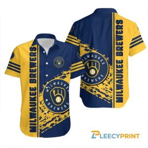 Milwaukee Brewers Logo Navy Blue Yellow Hawaiian - Adult & Kids T-Shirts, Sweatshirts & Hoodies apparel design preview 1