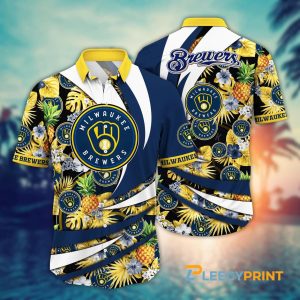 Milwaukee Brewers Logo Tropical Fruilts MLB Hawaiian - Adult & Kids T-Shirts, Sweatshirts & Hoodies apparel design preview 1