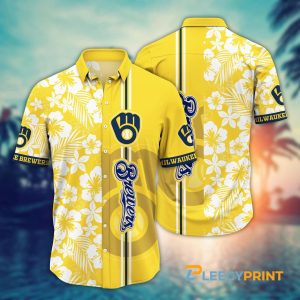 Milwaukee Brewers MLB Hibiscus Flower Pattern - Adult & Kids T-Shirts, Sweatshirts & Hoodies apparel design preview 1