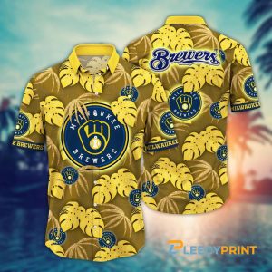 Milwaukee Brewers MLB Tropical Leaves Pattern Yellow - Adult & Kids T-Shirts, Sweatshirts & Hoodies apparel design preview 1