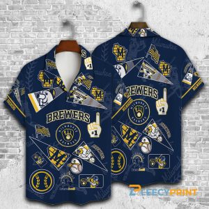 Milwaukee Brewers Pattern Navy Blue Vintage Hawaiian - Adult & Kids T-Shirts, Sweatshirts & Hoodies apparel design preview 1