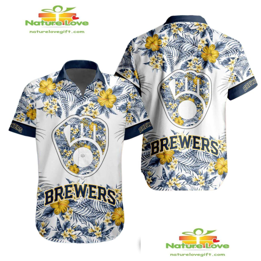 Milwaukee Brewers Hawaiian Tropical Flower Aloha for - Adult & Kids T-Shirts, Sweatshirts & Hoodies apparel design preview 1
