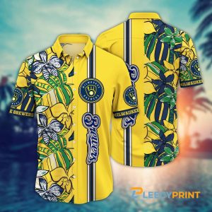 Milwaukee Brewers Tropical Floral MLB Yellow Hawaiian - Adult & Kids T-Shirts, Sweatshirts & Hoodies apparel design preview 1