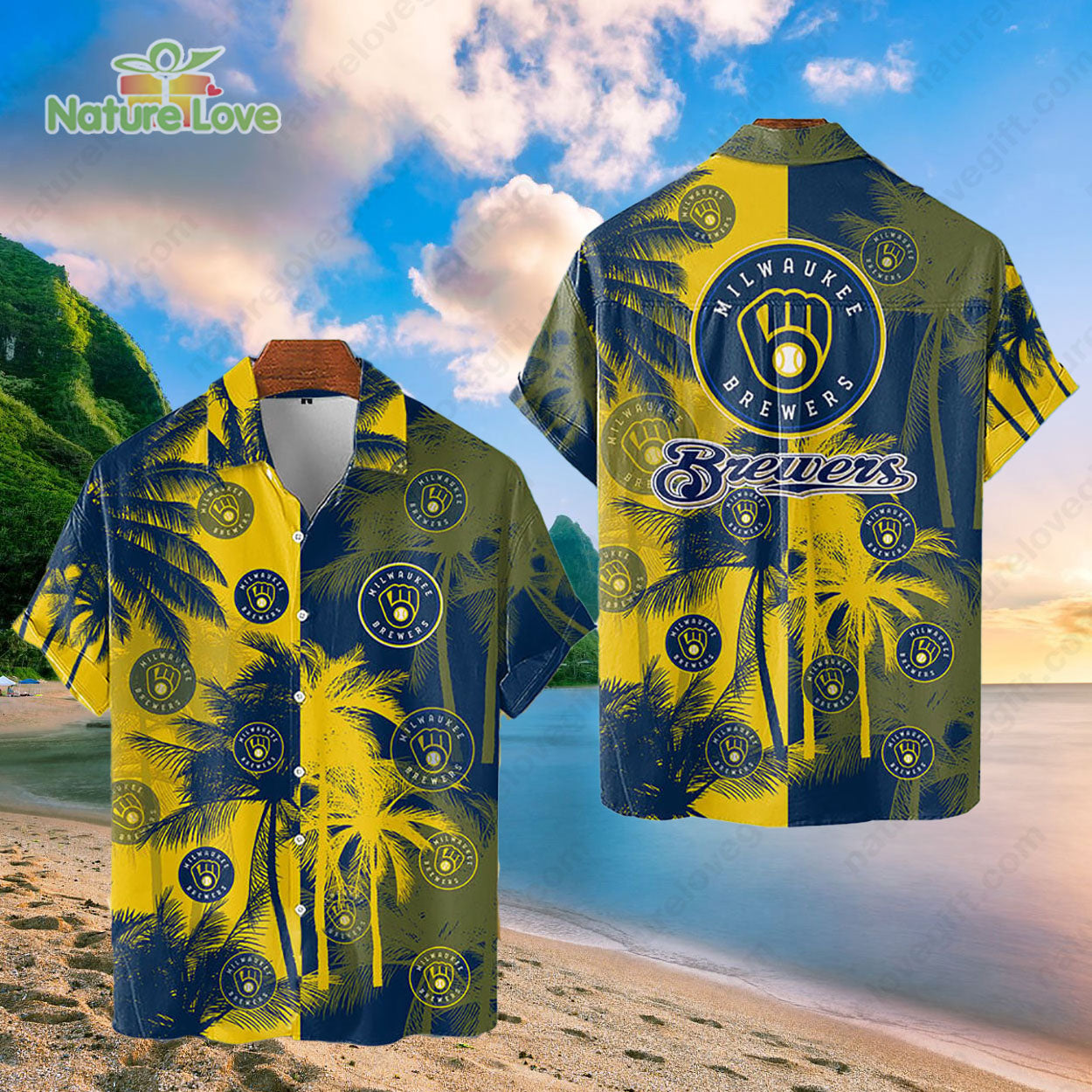 Milwaukee Brewers Tropical Palm Trees MLB Hawaiian - Adult & Kids T-Shirts, Sweatshirts & Hoodies apparel design preview 1