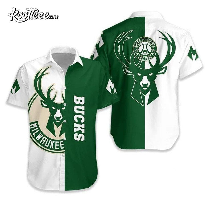 Milwaukee Bucks Short Sleeve Curved Hawaiian - Adult & Kids T-Shirts, Sweatshirts & Hoodies apparel design preview 1