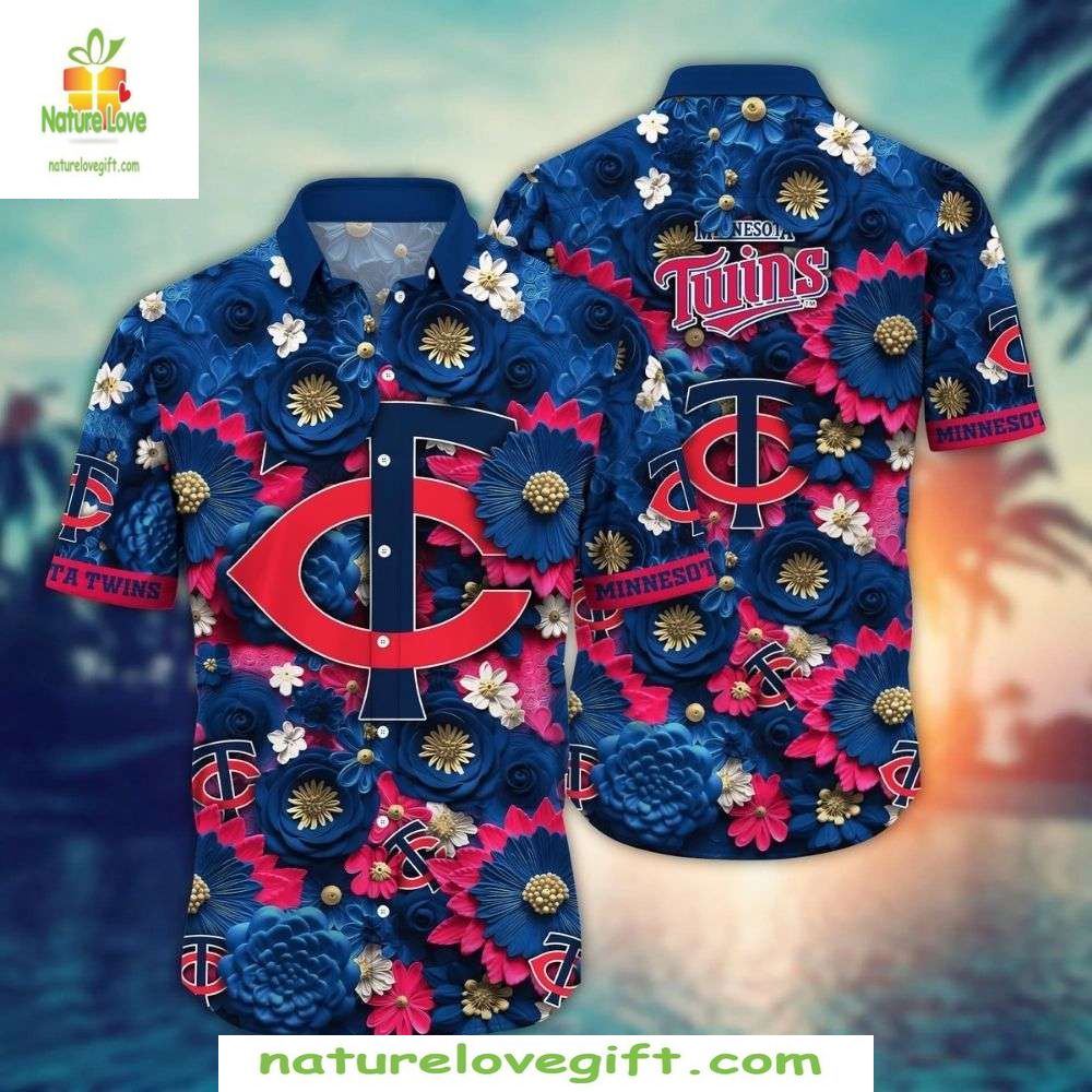 Minnesota Twins Hawaiian Floral Elegance MLB Baseball - Adult & Kids T-Shirts, Sweatshirts & Hoodies apparel design preview 1