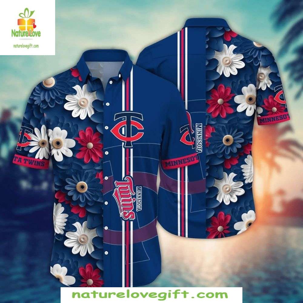 Minnesota Twins MLB Hawaiian Floral Stripe Baseball - Adult & Kids T-Shirts, Sweatshirts & Hoodies apparel design preview 1