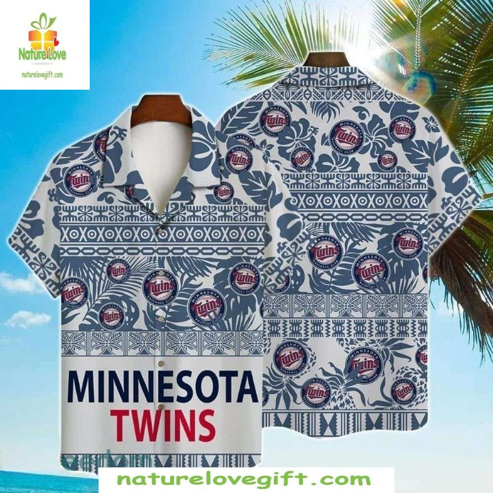 Minnesota Twins Hawaiian Geometric Palm Leaves - Adult & Kids T-Shirts, Sweatshirts & Hoodies apparel design preview 1