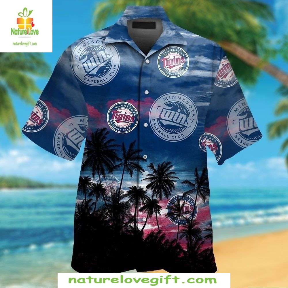 Minnesota Twins Hawaiian MLB Baseball Palm Sunset - Adult & Kids T-Shirts, Sweatshirts & Hoodies apparel design preview 1