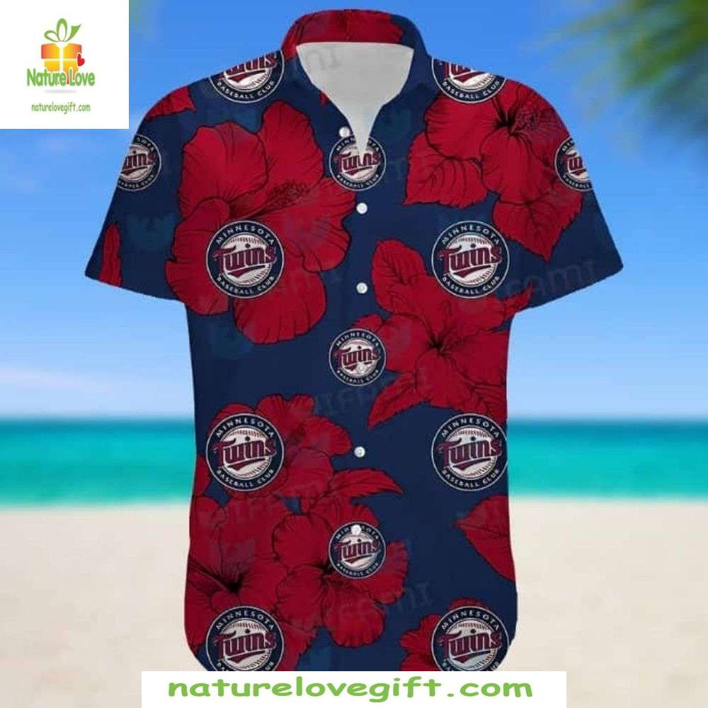 Minnesota Twins Hawaiian Red Hibiscus Stylish - Adult & Kids T-Shirts, Sweatshirts & Hoodies apparel design preview 1