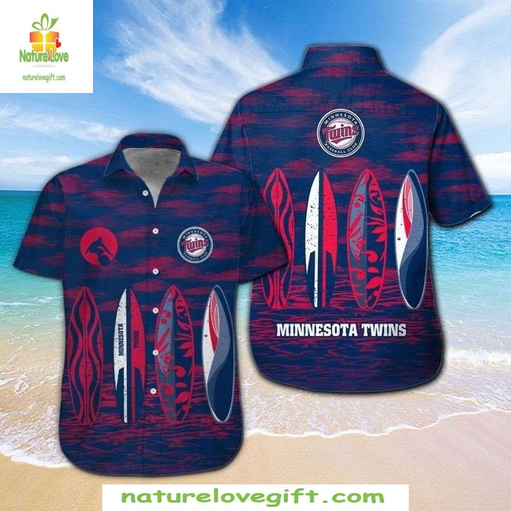 Minnesota Twins Hawaiian Surfboard Wave Design - Adult & Kids T-Shirts, Sweatshirts & Hoodies apparel design preview 1