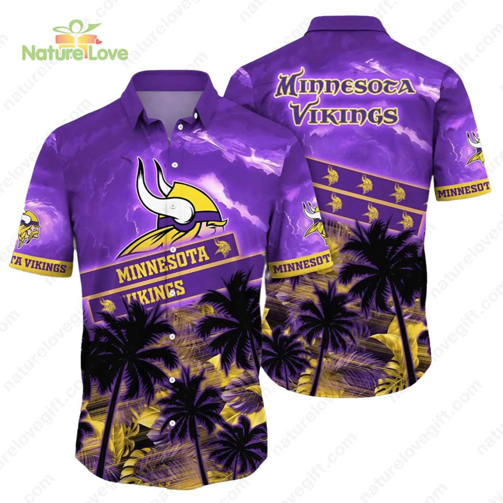 Minnesota Vikings Lush Palm Hawaiian - Adult & Kids T-Shirts, Sweatshirts & Hoodies apparel design preview 1