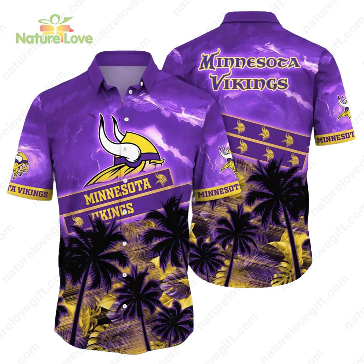Minnesota Vikings Lush Palm Hawaiian - Adult & Kids T-Shirts, Sweatshirts & Hoodies apparel design preview 1