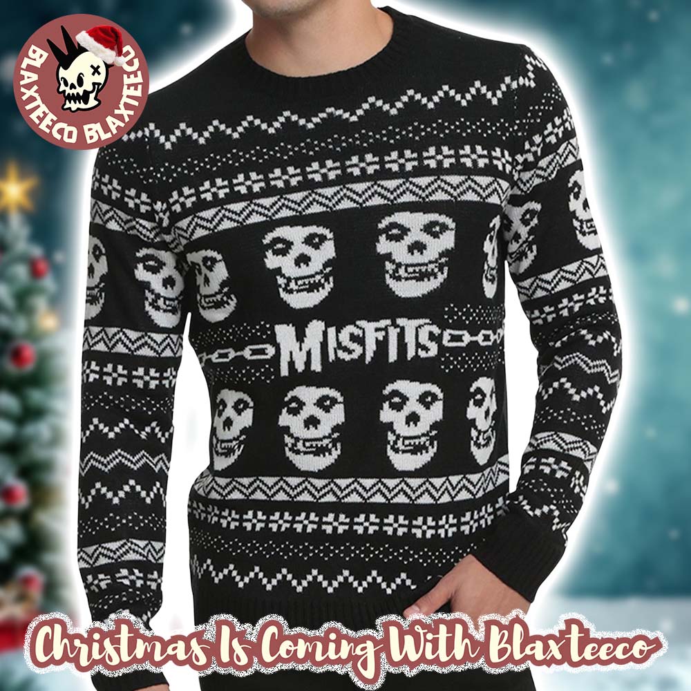 Misfits Band Crimson Ghost Pattern Classic Knitted Black Ugly Christmas Sweater - Holiday Gift product image